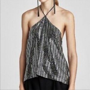 Zara Sequin Embellished Halter Tank Top Silver